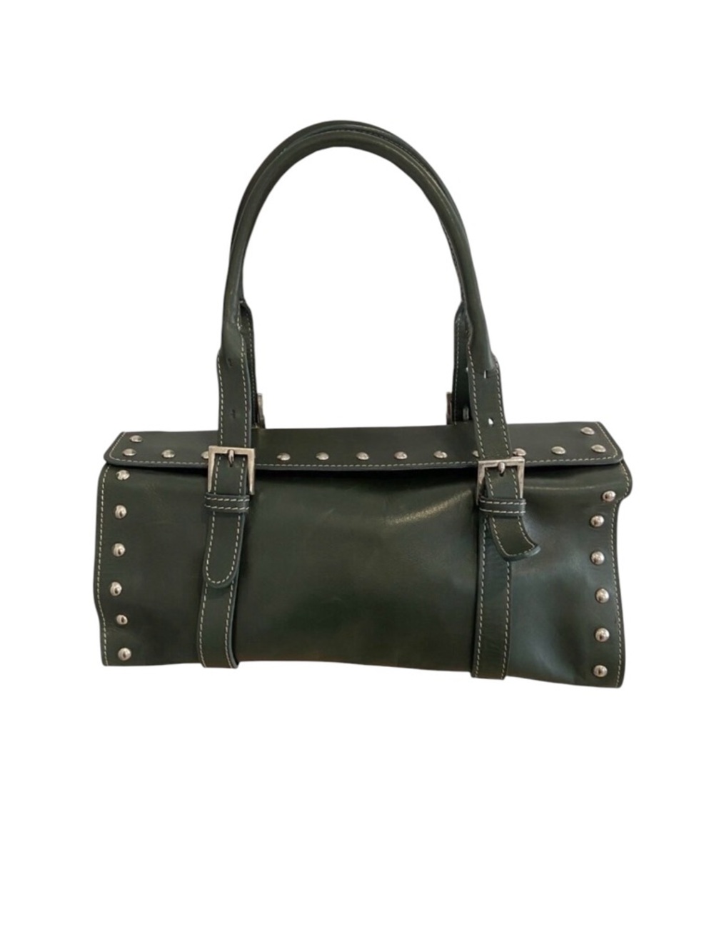 Claudia Firenze Genuine Leather Green Studded Handbag Buckle Straps snap closure